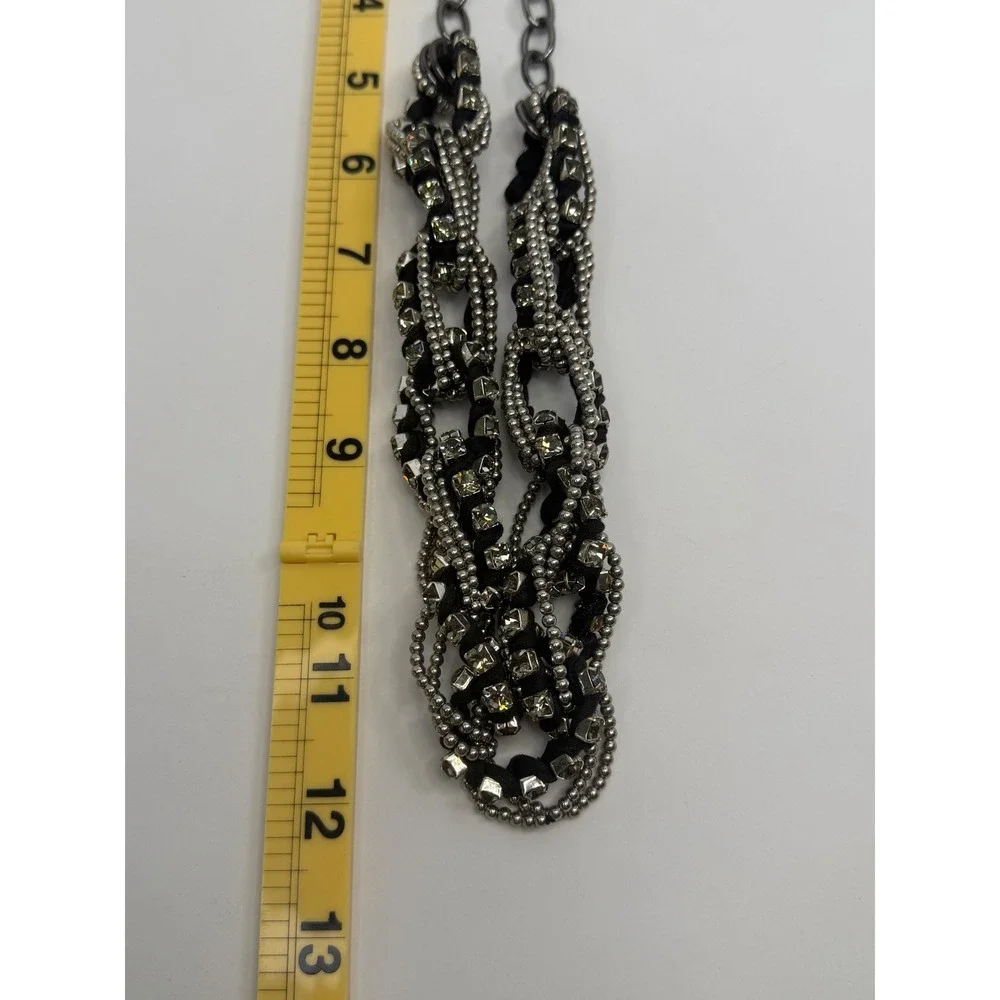 Banana Republic Gunmetal Black Braided Rhinestone Statement Bib Necklace Goth